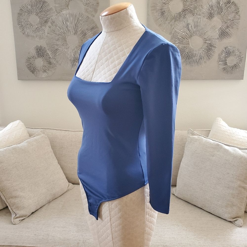 🔆 FREE PEOPLE 🔆 'Truth or Square' Long Sleeve Bodysuit - [Small in Blue] - Picture 8 of 16